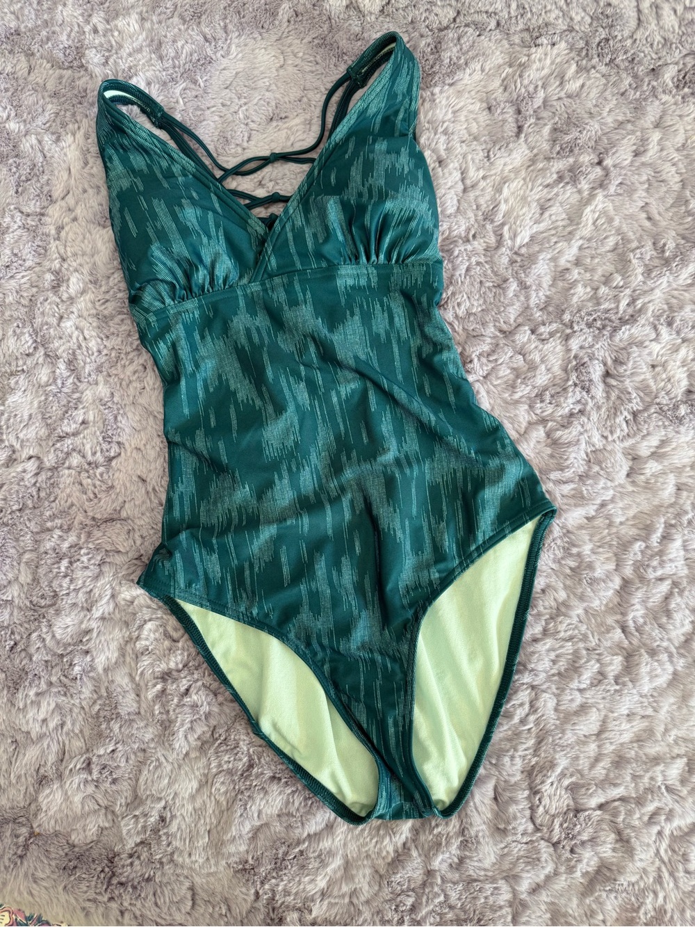 Prana | Dark Teal One-Piece Swimsuit with Strappy Back & Ikat Design || Medium